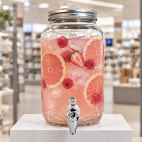 Distributeur de boissons en verre commercial de 1 gallon avec robinet, pot à jus transparent avec couvercle métallique argenté, vaisselle OEM