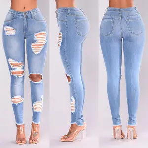 Buitenlandse handel export Europese en Amerikaanse vrouwen slim en slanke jeans mode en mode-gat gebroken jeans voeten broek