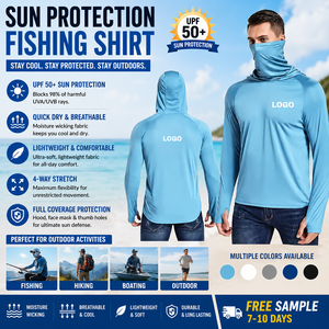 Custom Made Men's Quick Dry Upf Sun Protection Sublimation Print Fishing Hoodie Wear Clothing Long Sleeve Outdoor Fishing Shirts