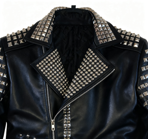 جاكيت لراكبي الدراجات من جلد البقر للرجال طراز عتيق إغلاق بسحاب مع جيوب صخرة بانك مصبوغ سادة لفصل الشتاء خدمة OEM - Product Image 3