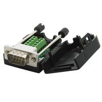 Connecteur sans soudure plaqué or Db9 de haute qualité, boîtier Com Rs485 Rs232 mâle et femelle D Sub 9 broches vers borne verte 3 broches