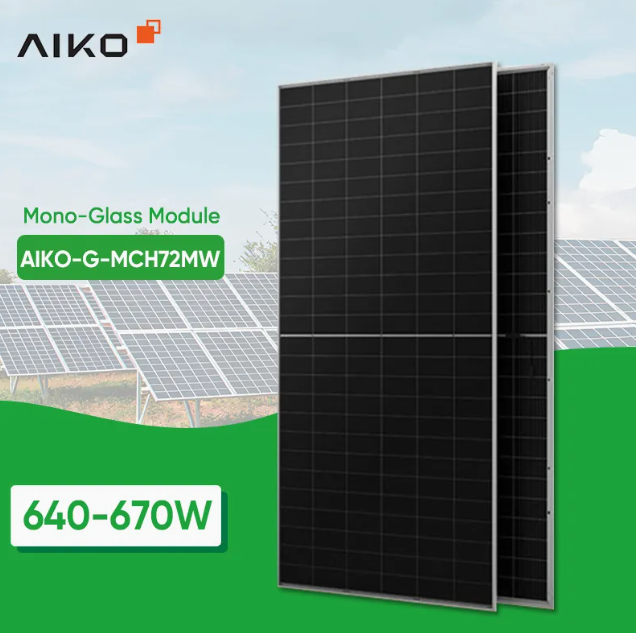 Aiko Solar Panels Monocrystal Mono-facial Module 144 Half-Cells n Type ABC Panel G-MCH72Mw 640w 645w 650w 655w 660w 665w 670w