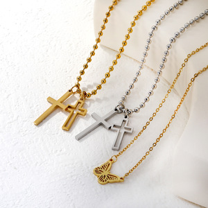 <b>Cross</b> Clavicle <b>Chain</b> Pendant 18k Gold Plated Geometric Necklace Casual Fashion Jewelry Zinc Alloy Butterfly Design - Product Image 1