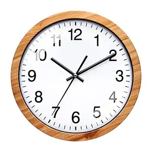 Horloge murale ronde en bois avec cadre en grain de bois, silencieuse et rétro