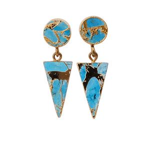 Genuine <b>Handmade</b> Brass <b>Earrings</b> Gold Plated Mojave Copper Turquoise Gemstone Classic Dangle Drop Stud Style Wedding Jewelry - Product Image 4