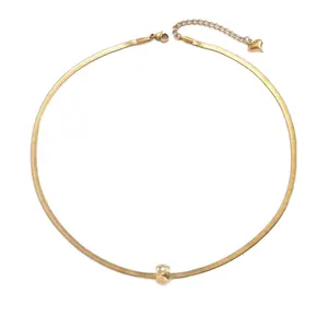 Neuzugang zierlicher Edelstahl 18K vergoldet Disco-Ball Perle Anhänger flache Schlangenkette Halsketten Großhandel Schmuck für Damen