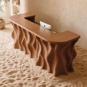 पृथ्वी-रंगीन प्राकृतिक बनावट अनियमित डेस्क, कलात्मक घरेलू कार्यालय रॉक रेत बनावट रचनात्मक वर्कस्टेशन - Product Image 4