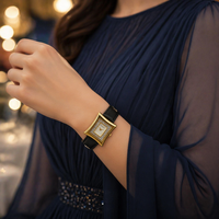 Montre vintage pour femme de forme irrégulière avec décoration de pierres scintillantes, mouvement Miyota, quartz analogique, bracelet en cuir de 18 mm