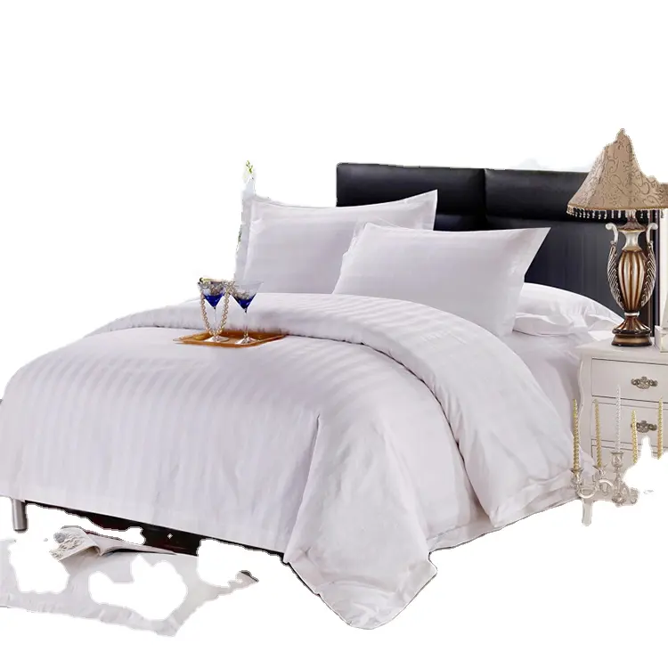 ISO9001 Luxury 5 Sao Chất Lượng Sọc Trắng 100 Cotton Linen Tấm Khách Sạn Bed Sheets Bộ Đồ Giường Đặt 100% Cotton Bộ Đồ Giường