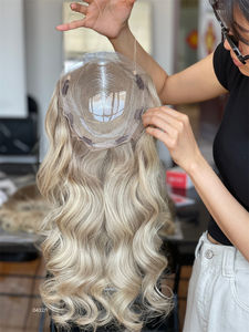 Durable Italia 8*8 encaje completo cabello humano recto para mujer Topper fácil de instalar para todas las damas Color rubio platino - Product Image 4