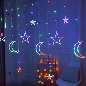 Outdoor LED Star Moon <b>Curtain</b> Light String for <b>Christmas</b> Decorative Ambient Lighting Camping Tent Hanging Room Ambience - Product Image 3