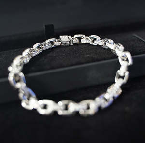 <b>Silver</b> <b>Plated</b> Link Chain Iced Out Diamond Necklace with Sparkling Stones for Luxury Party Wear Street Style Weddings Gifts Sale - Product Image 1