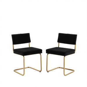 Chaises de salle à manger modernes en tissu velours côtelé noir avec base en métal doré, sans accoudoirs, ensemble de 2 chaises de cuisine - Product Image 1