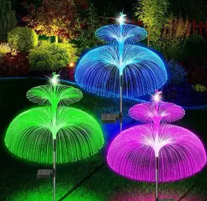 Luz solar LED para jardim, luminária de fibra óptica colorida RGB colorida à prova d'água para jardim, gramado, parque, portão, paisagem, segurança e eventos
