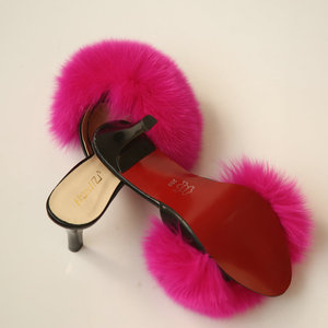 All'ingrosso donne nere soffici grandi <span class=keywords><strong>tacchi</strong></span> in vera pelliccia di volpe per le donne - Product Image 4