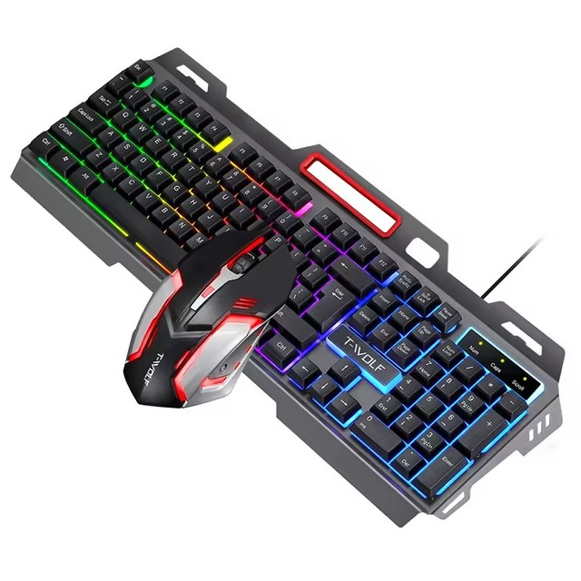 4D Iron Feel Gaming Keyboard and Mouse Combo LED Backlight Wired USB Connection Stock for Desktop Laptop