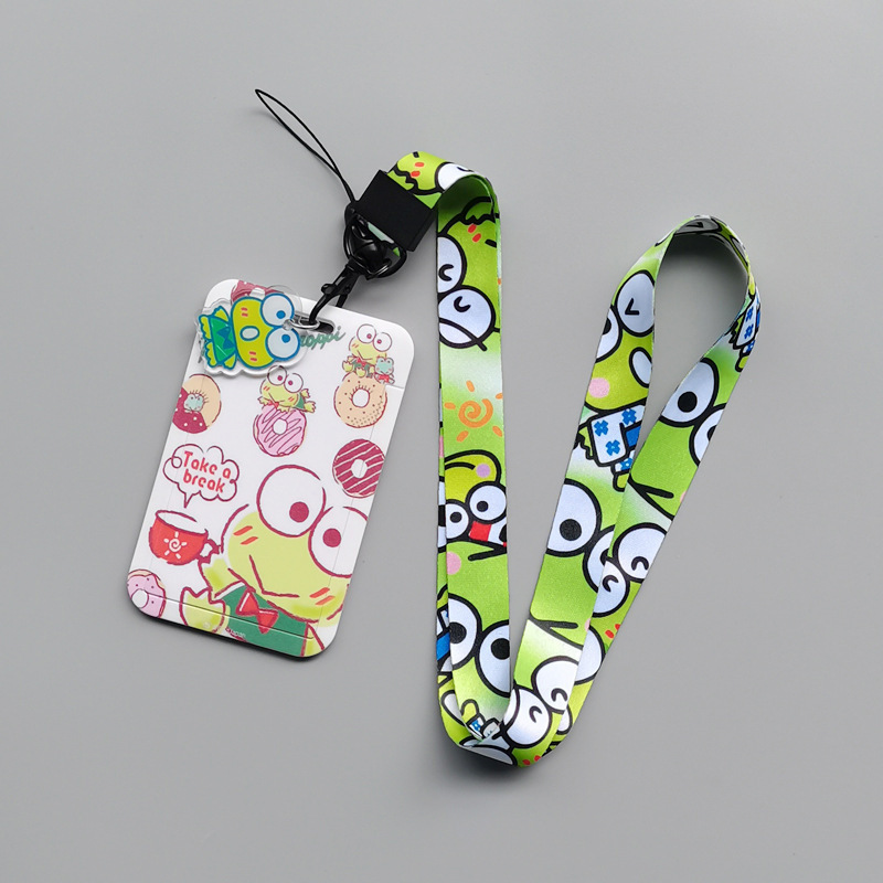 Anti-Lost Lovely Cartoon Keroppi Student ID Card Holder Custom Lanyards Campus Plastic Card Cover Worker USB Pendant Card Cover Image 3