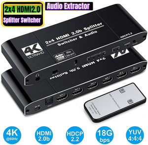 4K 60Hz <span class=keywords><strong>HDMI</strong></span> 2.0สวิตช์3.5มม. เครื่องแยกสัญญาณเสียง4 IN 2ออก<span class=keywords><strong>2x4</strong></span> <span class=keywords><strong>HDMI</strong></span> ตัวแยกสัญญาณแสง Toslink SPDIF Scaler 2.2 HDCP สำหรับ PS - Product Image 1