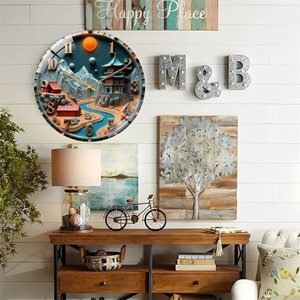 Orologio <span class=keywords><strong>da</strong></span> <span class=keywords><strong>Parete</strong></span> Industriale in Vetro <span class=keywords><strong>da</strong></span> 12 Pollici con Dettagli Rustici in Metallo e Finitura Invecchiata - Product Image 5