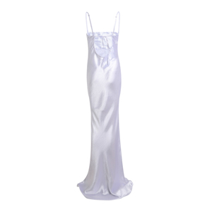 A8824 Estilos de moda Correa de espagueti Mujeres Vestido de novia largo con cuentas Satén Blanco Señoras Vestido de fiesta de cóctel - Product Image 2