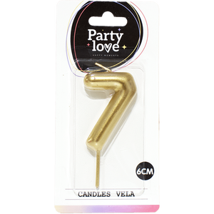 Bougie d'anniversaire dorée en forme de chiffre 7, 6 cm, Party Love - Product Image 1
