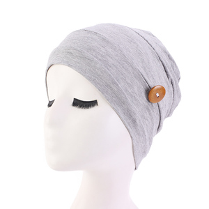 Venta al por mayor nuevo diseño mujeres botón turbante capó de pelo <span class=keywords><strong>quimioterapia</strong></span> sombrero hebilla cabeza cubierta puede agregar pieza facial - Product Image 3