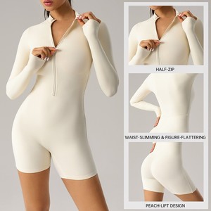 Combinaison une pièce à manches longues avec fermeture éclair, style européen et américain, avec soutien intégré pour rehausser les fesses, fitness - Product Image 2