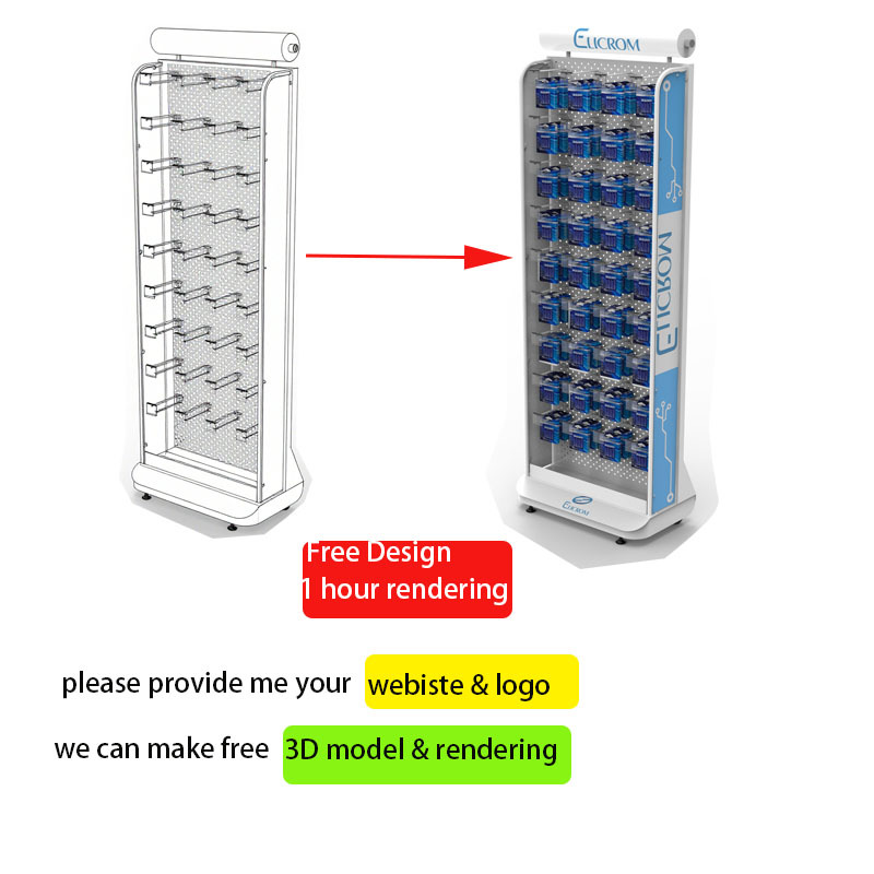 Apache Custom Metal Floor Battery Display Stand for Supermarket Retail Store Pegboard Hook Rack Lightbox Header Wholesale OEMODM — view 3