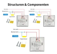 Interrupteur tactile en verre trempé gris standard EU avec prise Usb C, interrupteur mural 220V marche/arrêt, boîte à fond circulaire double sortie