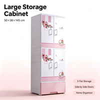 Armoire pour bébé en plastique PP 50*38*145cm, 3 étages, double porte, armoire de rangement pour enfants avec tiroir, armoire pour vêtements et jouets pour enfants