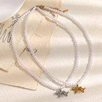 Collier avec pendentif lion en perles d'imitation Dreamshow, bijoux en acier inoxydable plaqué or tendance