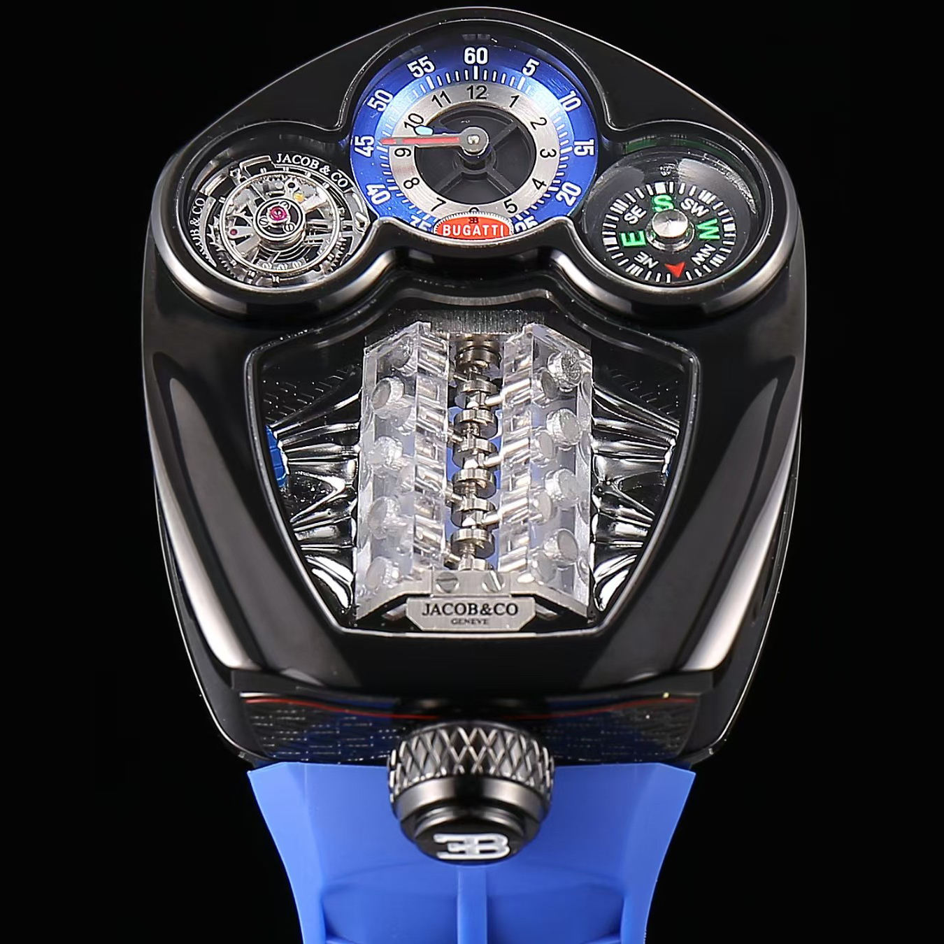 Black case with blue strap