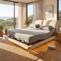 Cama de Masaje Eléctrica Inteligente, Cómoda, Ensamblada, Ajustable, Tapizada en Cuero, con Control Remoto, Almacenamiento, Tamaño King, para Recámara Principal