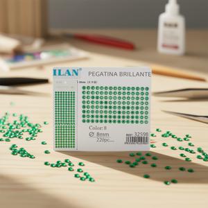 Ilan Adesivo Brillante 8mm con Strass Verde, 220 Pezzi su Grande Cartoncino - Product Image 3