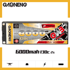 Batterie LiPo RC intégrée GNB GAONENG 6000MAH 2S 2S2P 7.4V 130C avec boîtier rigide 5.0mm Bullet pour voiture et bateau RC à l'échelle 1:10 - Product Image 2