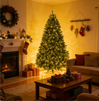 Sapin de Noël artificiel autoportant de 2,3 m, pré-éclairé avec lumières incandescentes claires, aiguilles de sapin bleues pleines et denses, pour la maison et les fêtes en intérieur