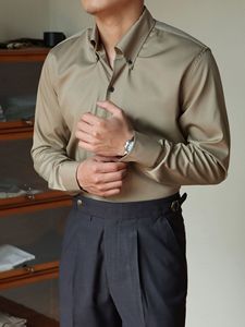Chemise décontractée rétro haut de gamme pour homme 2026 <span class=keywords><strong>en</strong></span> soie glacée, à manches longues, couleur unie, anti-plis, anti-boulochage, polyester/coton, style <span class=keywords><strong>mature</strong></span> - Product Image 2