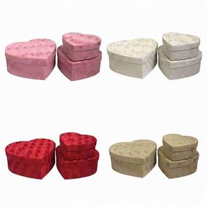 Boîte cadeau de luxe en velours en forme de cœur, 3 pièces/ensemble, boîte d'emballage pour fleurs pour la Saint-Valentin - Product Image 1
