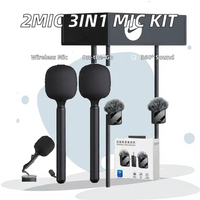 Support de Microphone Sans Fil 3-en-1 2 Micros Lavalier Bâton pour Téléphone Caméra avec Connecteur Type C pour Studio Vlog Enregistrement Vidéo Interview
