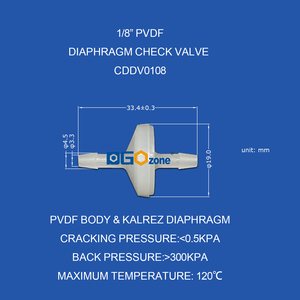 DGOzone, precio de fábrica, 1/8 ", lengüeta de manguera en línea, válvulas de retención de diafragma PVDF para tubería generadora de ozono y oxígeno para equipos médicos - Product Image 4