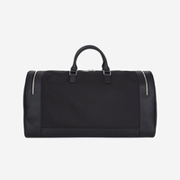 Tas Travel Holdall Logo Kustom Tahan Lama, Tas Travel Semalam, Tas Duffel Jinjing, Tas Akhir Pekan Kulit Hitam dan Kanvas untuk Aktivitas Luar Ruangan