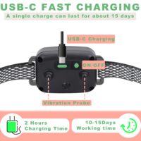 Collier anti-aboiement intelligent rechargeable Elecpet, 6 niveaux de sensibilité réglables, vibration, bip, matériau plastique pour chiens