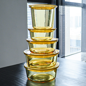 Ensemble de contenants de stockage <span class=keywords><strong>alimentaire</strong></span> en verre carré rond ambré hermétique moderne avec couvercles, bol en verre pour la cuisine à domicile, boîte à lunch pour étudiants - Product Image 6
