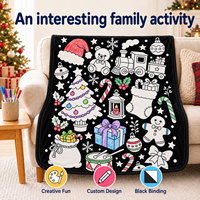 Couverture à colorier tendance avec motif de dessin animé de Noël, 24 marqueurs acryliques, couverture à colorier DIY pour canapé, chambre à coucher, maison, détente