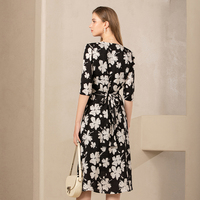 Robe midi décontractée et élégante pour femme, imprimé numérique, respirante, à manches cinq-quarts, col en V, taille naturelle, collection automne/printemps, ODM