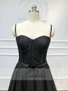 RUOLAI OEV-L4314 brillanti spalline con nastro <span class=keywords><strong>Tulle</strong></span> <span class=keywords><strong>abito</strong></span> da notte A-Line <span class=keywords><strong>nero</strong></span> abiti da sera lunghi - Product Image 2