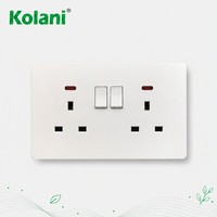 Prise murale britannique double 13A avec interrupteur et voyant néon, 13A, ignifuge, PC, double prise murale 3 broches, Kolani OEM ODM UK