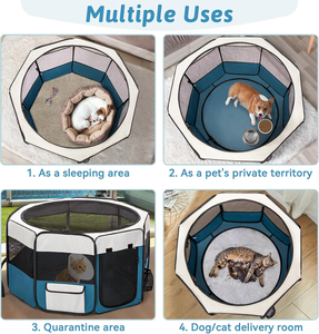 Parc pour chien portable et pliable en acier inoxydable et nylon respirant, grande capacité, tente pour animaux de compagnie pour voyages intérieurs/extérieurs - Product Image 5
