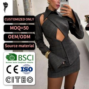 Traje de Chaqueta de Otoño Personalizado con Cordón Ajustable, Blazers Grises, Vestido Elegante, Traje de Blazer para Mujer - Product Image 1