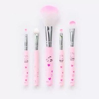 Ensemble de 5 pinceaux de maquillage pour les lèvres et les yeux, en poils naturels, avec manche en plastique, format voyage, style estompeur, forme tambour pour les joues
